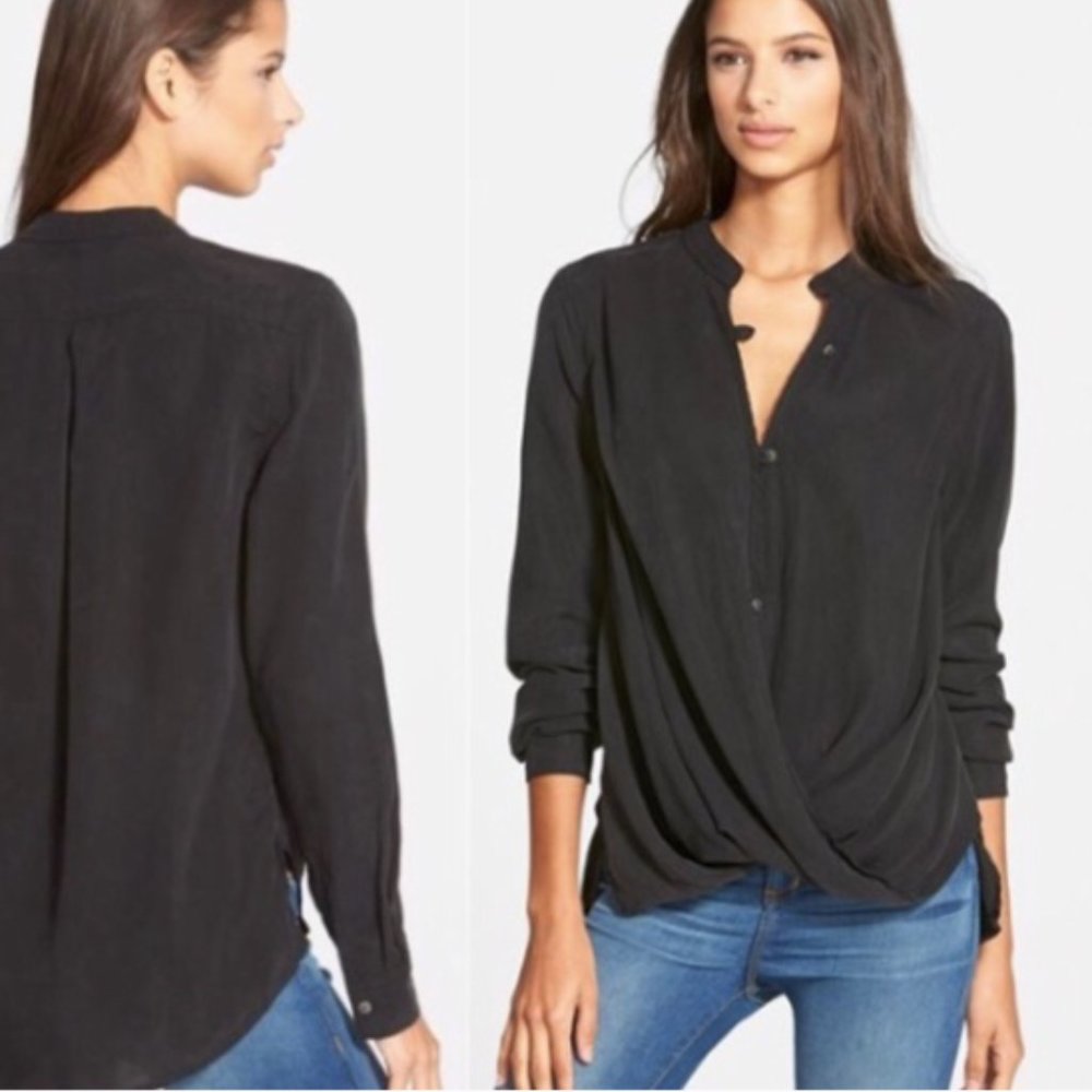 Blank NYC Sugar Baby Wrap Front Blouse Black